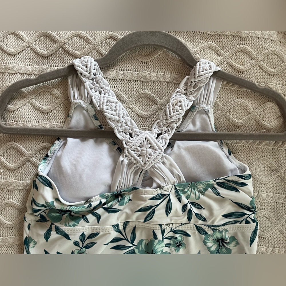 Ambrielle brand White & green Floral Tankini with knit braided straps size S - Picture 7 of 13